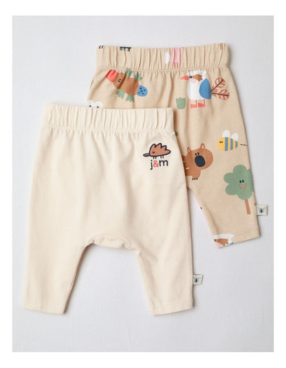 Naturals 2 Pack Leggings with Echidna Embroidery in Oatmeal