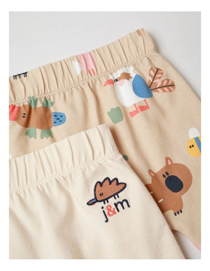 Naturals 2 Pack Leggings with Echidna Embroidery in Oatmeal