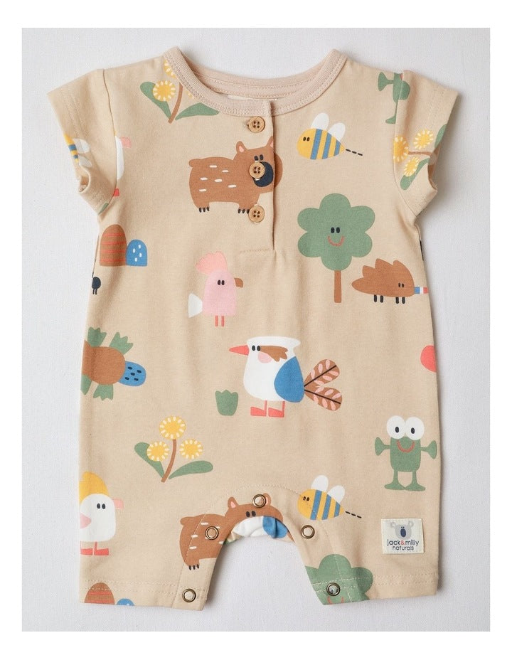 Naturals 2 Pack Rompers wih Echidna Embroidery in Oatmeal