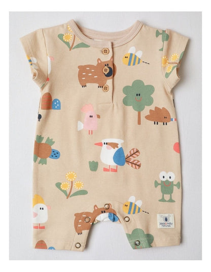 Naturals 2 Pack Rompers wih Echidna Embroidery in Oatmeal