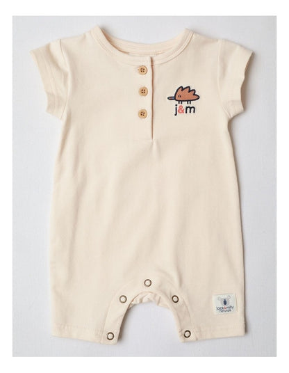 Naturals 2 Pack Rompers wih Echidna Embroidery in Oatmeal