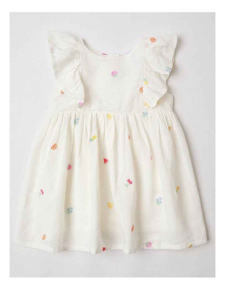 Fruit Ruffle Dress in White