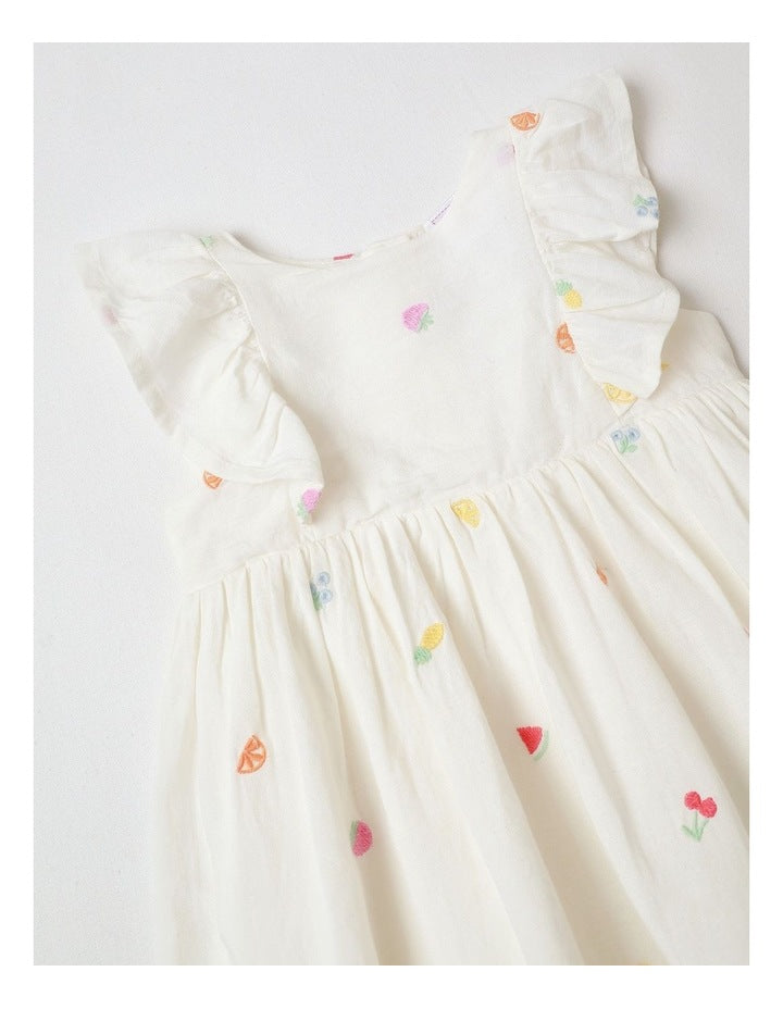 Fruit Ruffle Dress in White