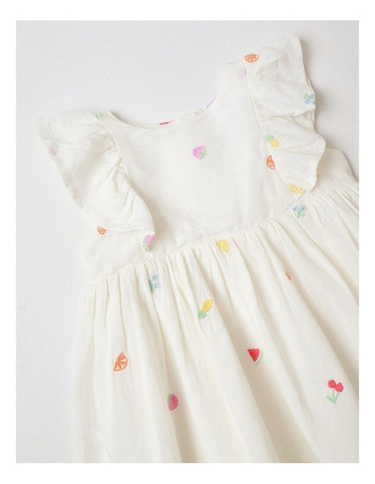 Fruit Ruffle Dress in White