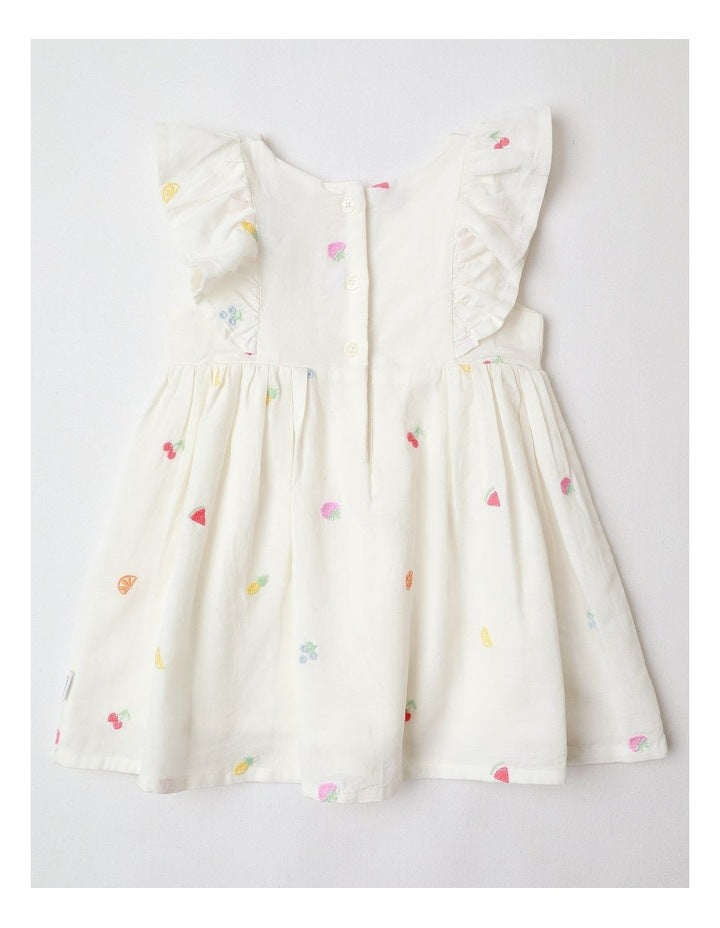 Fruit Ruffle Dress in White