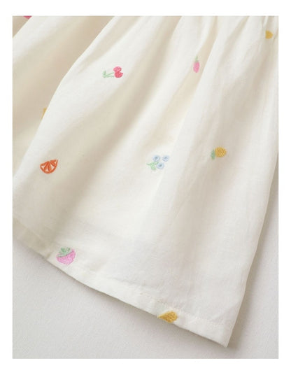 Fruit Ruffle Dress in White