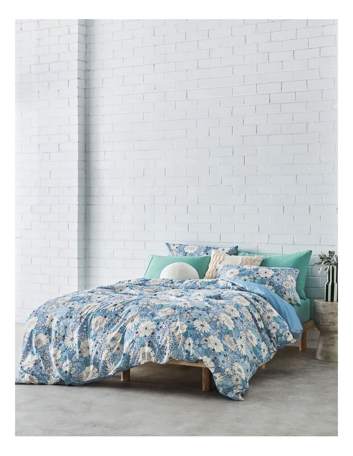 Super Soft Microfibre Quilt Cover Set in Blue Floral