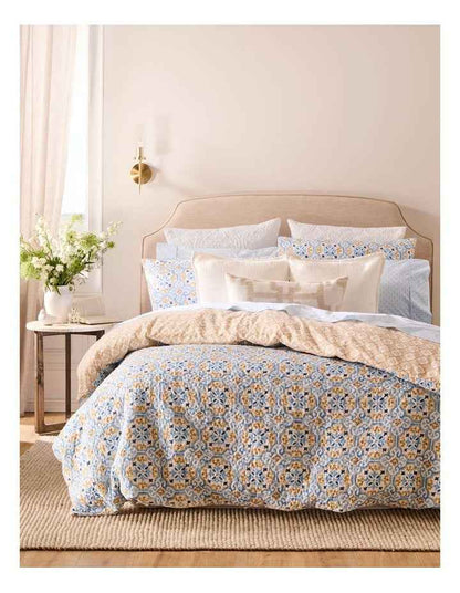 Anastasia Quilted Cotton Quilt Cover Set in Blue
