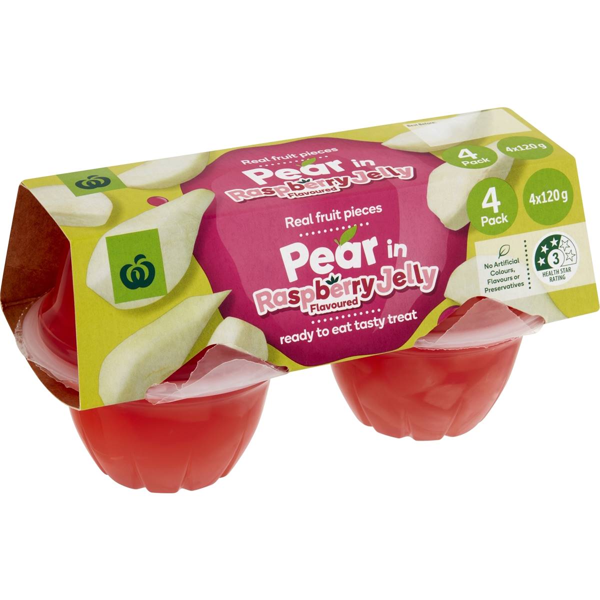Woolworths Pear In Raspberry Flavoured Jelly 4x120g