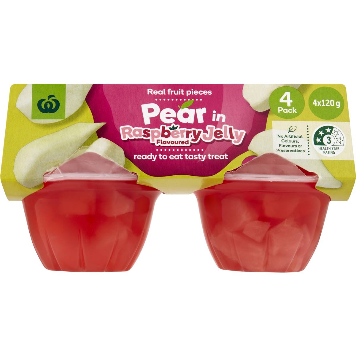 Woolworths Pear In Raspberry Flavoured Jelly 4x120g