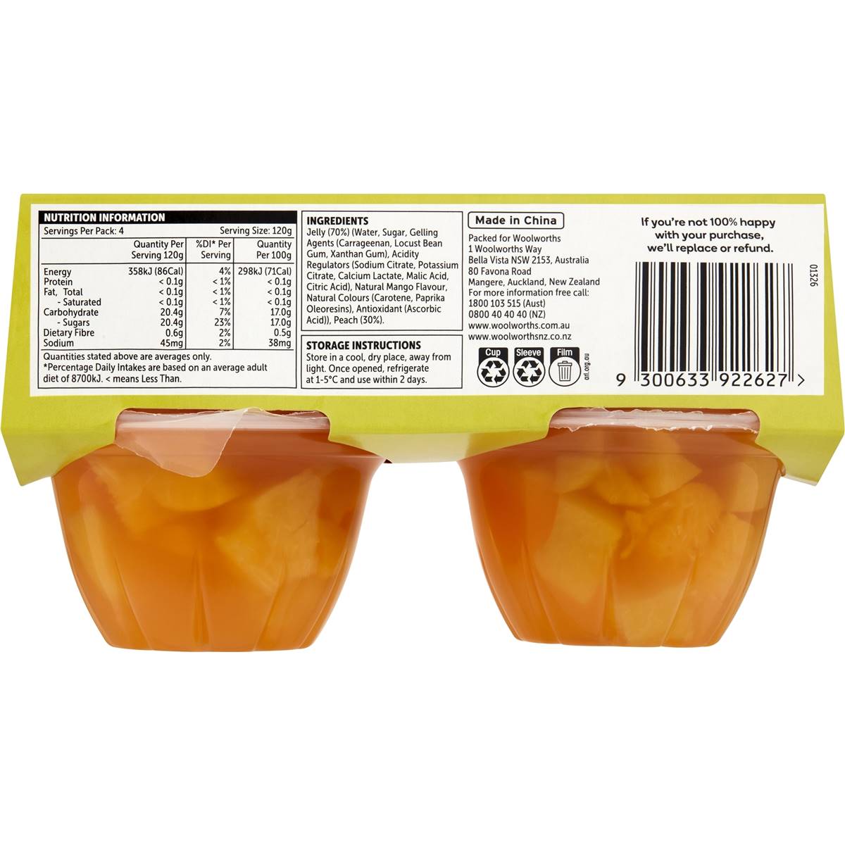 Woolworths Peach In Mango Flavoured Jelly 4 Pack