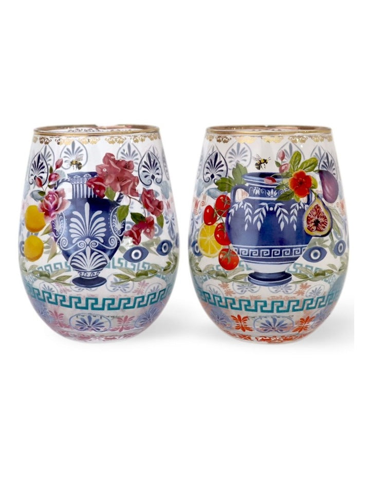 Mediterranean Summer Glass Tumbler Set of 2 in Multi