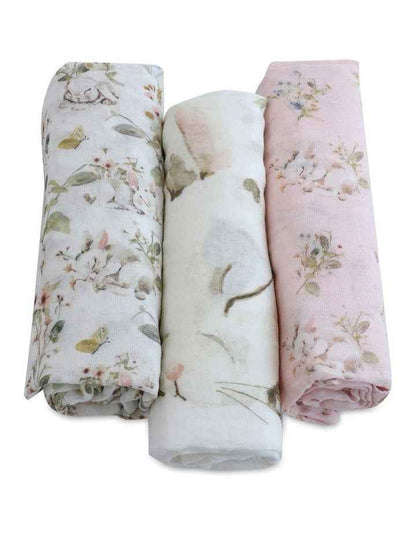 Sleeping Bunny Muslin Wraps 3 Pack in Multi