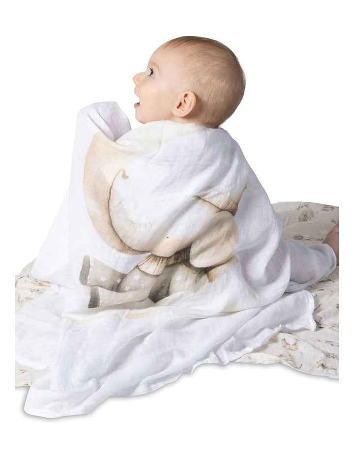 Elephant Bedtime Muslin Wraps 3 Pack in Beige/White