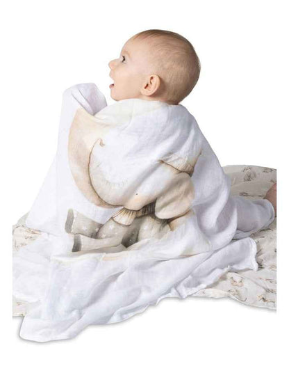 Elephant Bedtime Muslin Wraps 3 Pack in Beige/White