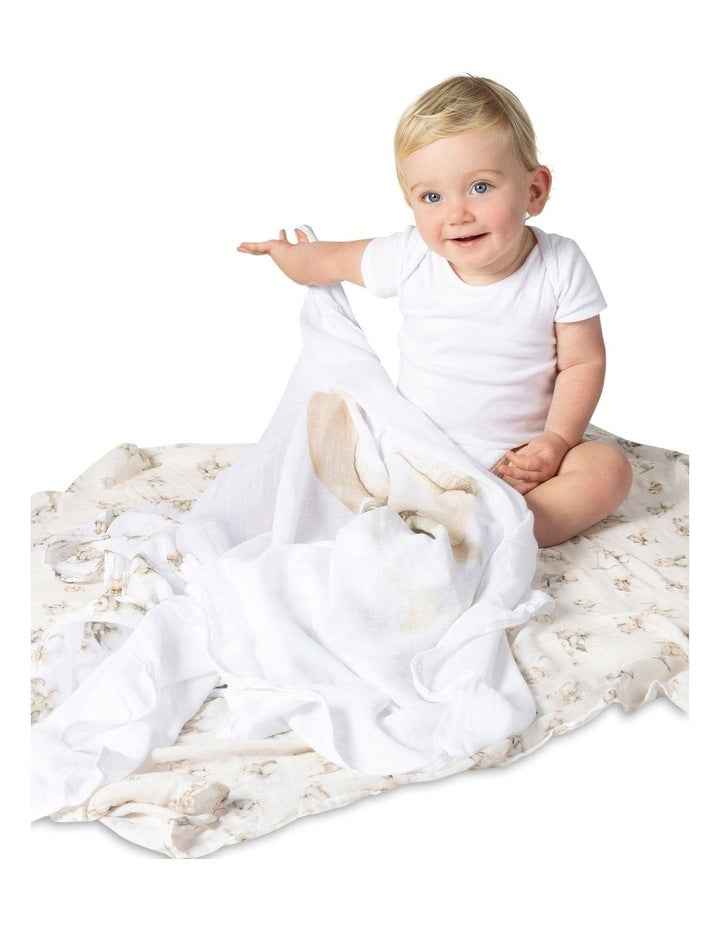 Elephant Bedtime Muslin Wraps 3 Pack in Beige/White