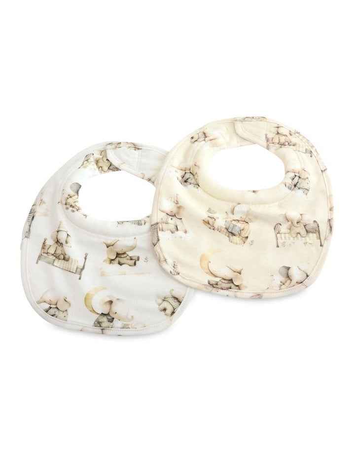 Elephant Bedtime Dribble Bibs 2 Pack in Beige/White