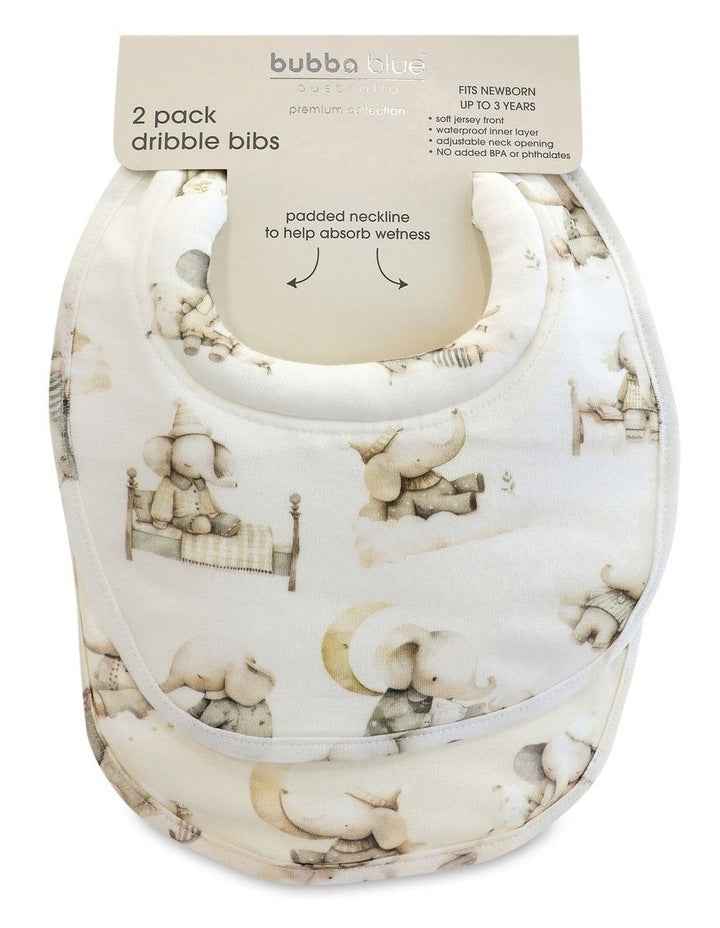 Elephant Bedtime Dribble Bibs 2 Pack in Beige/White