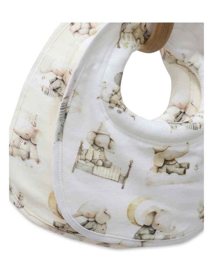Elephant Bedtime Dribble Bibs 2 Pack in Beige/White