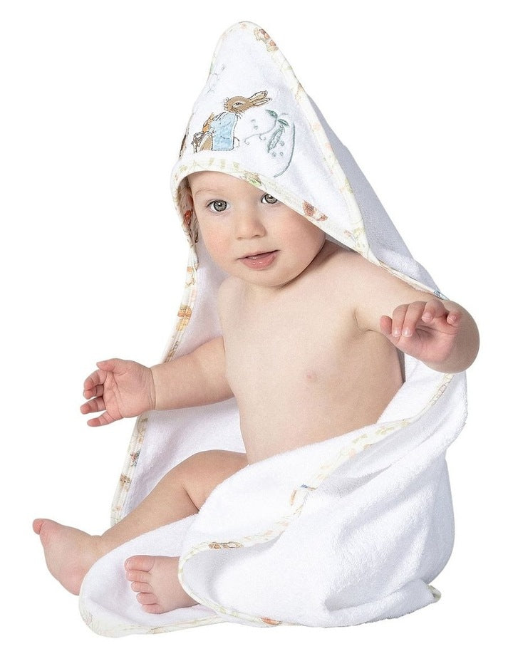 Benjamin Bunny Hooded Towel in White