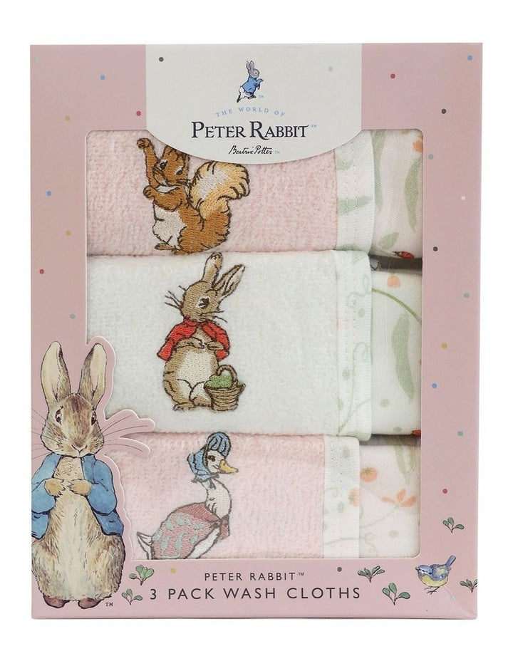 Flopsy Mopsy and Cottontail Wash Cloths 3 Pack in Pink