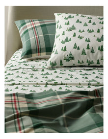 Printed Cotton Blend Sheet Set in Pine Green