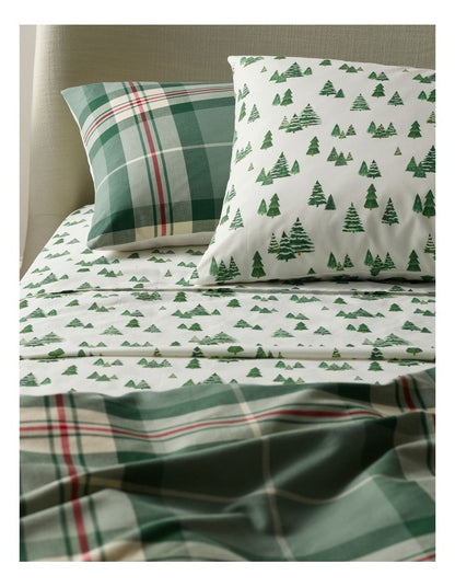 Printed Cotton Blend Sheet Set in Pine Green