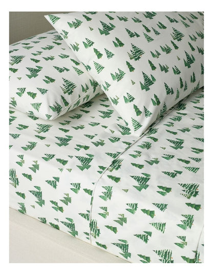 Printed Cotton Blend Sheet Set in Pine Green