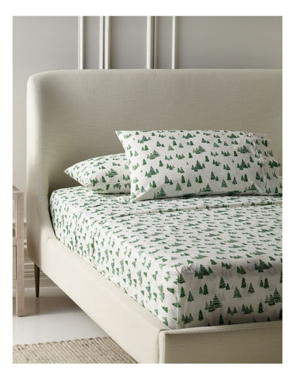 Printed Cotton Blend Sheet Set in Pine Green