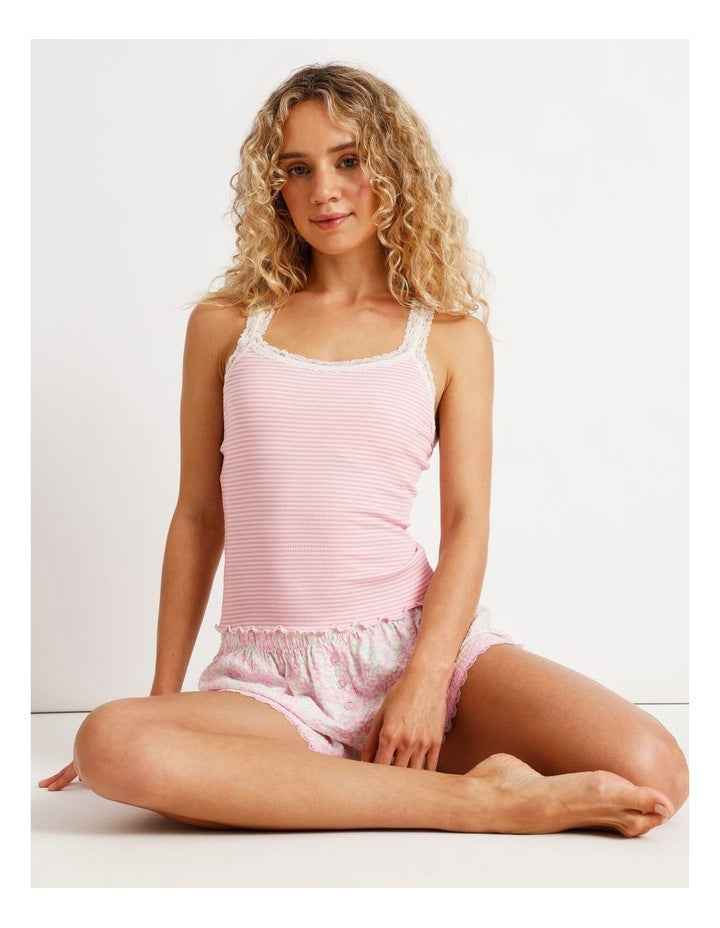 Lola Lace Trim Rib Cami in Pink Sorbet Stripe Print