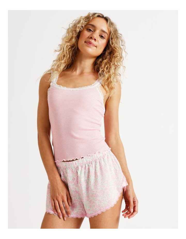 Lola Lace Trim Rib Cami in Pink Sorbet Stripe Print