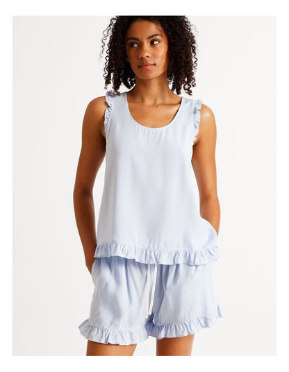 Serene Dobby Frill Tank Boxer Set in Soft Blue