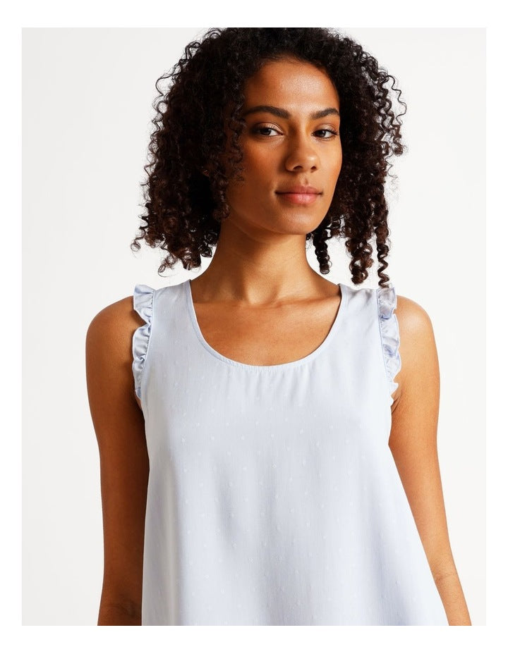 Serene Dobby Frill Tank Boxer Set in Soft Blue