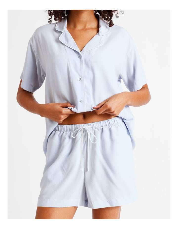 Serene Dobby Relaxed Short Sleeve PJ Set in Soft Blue