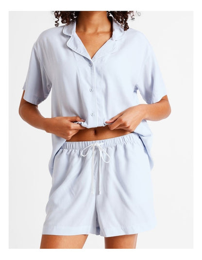 Serene Dobby Relaxed Short Sleeve PJ Set in Soft Blue