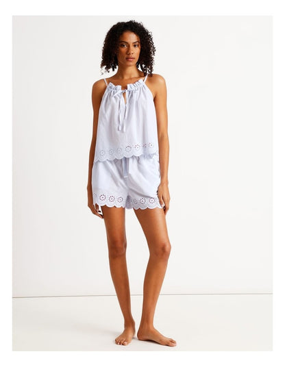Divine Broderie Cami Short PJ Set in Soft Blue