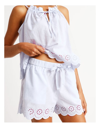 Divine Broderie Cami Short PJ Set in Soft Blue