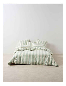 Vintage Stripe Washed Cotton Linen Quilt Cover Set in Jade