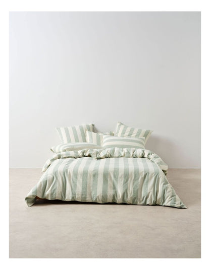 Vintage Stripe Washed Cotton Linen Quilt Cover Set in Jade