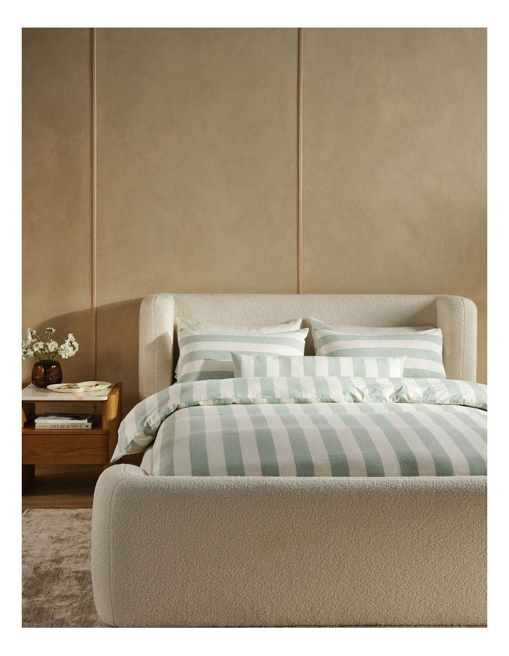 Vintage Stripe Washed Cotton Linen Quilt Cover Set in Jade
