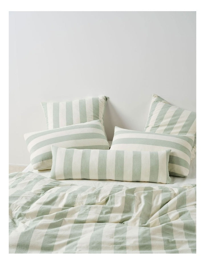 Vintage Stripe Washed Cotton Linen Quilt Cover Set in Jade
