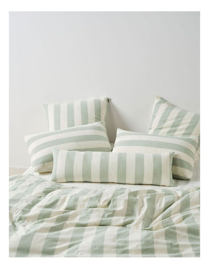Vintage Stripe Washed Cotton Linen Quilt Cover Set in Jade