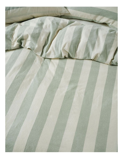 Vintage Stripe Washed Cotton Linen Quilt Cover Set in Jade