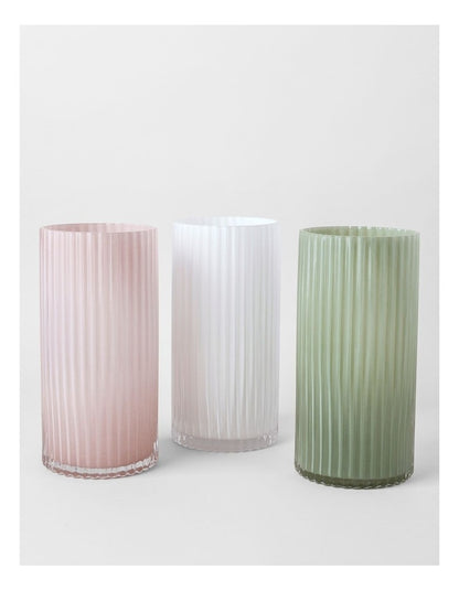 Atlas Ribbed Glass Vase 30cm in White