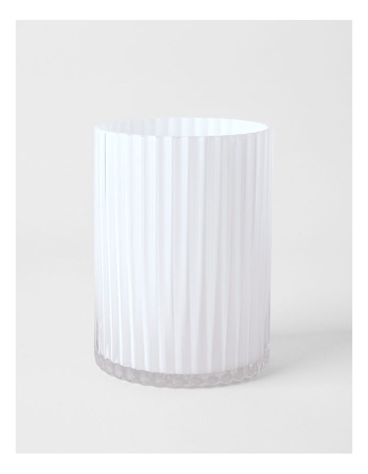 Atlas Ribbed Glass Vase 20cm in White