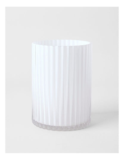 Atlas Ribbed Glass Vase 20cm in White