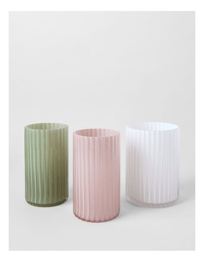 Atlas Ribbed Glass Vase 20cm in White