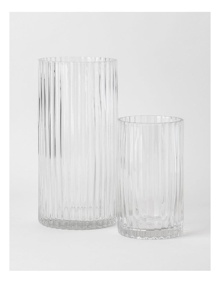 Atlas Ribbed Glass Vase 30cm in Clear