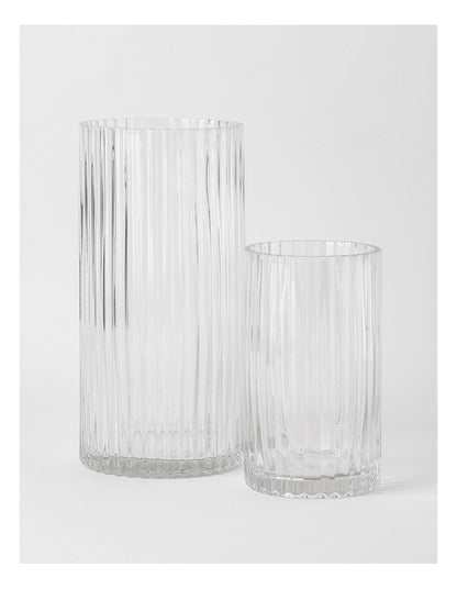 Atlas Ribbed Glass Vase 30cm in Clear