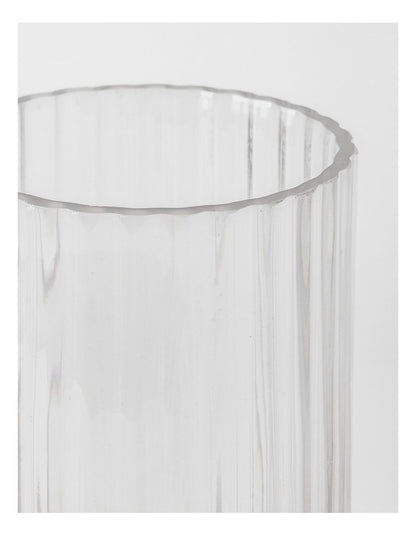 Atlas Ribbed Glass Vase 20cm in Clear